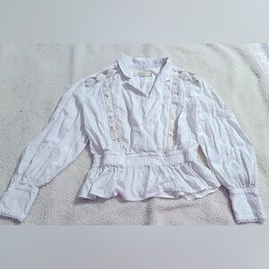 Off White Cinched waist peekaboo sleeved Happy Nature Blouse/blazer Women M